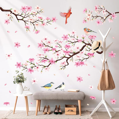 Cherry Blossom Wall Decals Stickers Floral Branch Birds (SG2-2305)