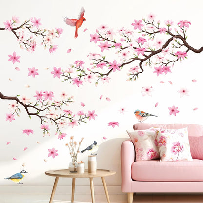 Cherry Blossom Wall Decals Stickers Floral Branch Birds (SG2-2305)