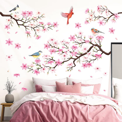Cherry Blossom Wall Decals Stickers Floral Branch Birds (SG2-2305)