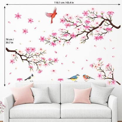 Cherry Blossom Wall Decals Stickers Floral Branch Birds (SG2-2305)