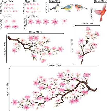 Cherry Blossom Wall Decals Stickers Floral Branch Birds (SG2-2305)