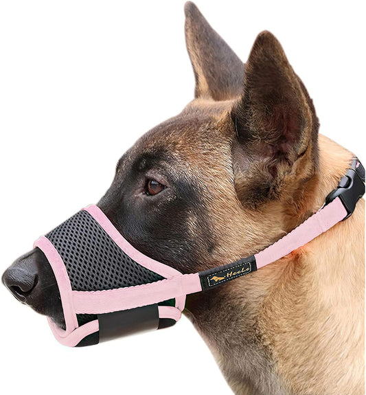 Dog Muzzle,Soft Nylon Muzzle Anti Biting Barking Chewing,Air Mesh Breathable Drinkable Adjustable Loop Pets Muzzle for Small Medium Large Dogs 4 Colors 4 Sizes (Pink, XL)