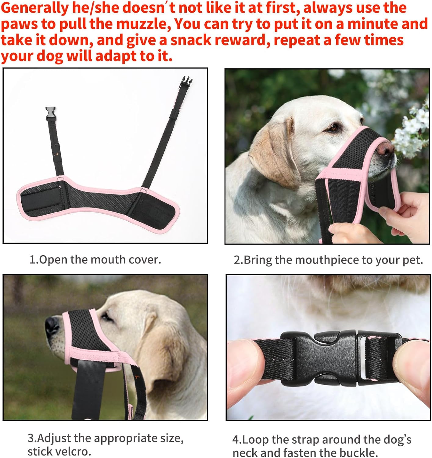 Dog Muzzle,Soft Nylon Muzzle Anti Biting Barking Chewing,Air Mesh Breathable Drinkable Adjustable Loop Pets Muzzle for Small Medium Large Dogs 4 Colors 4 Sizes (Pink, XL)