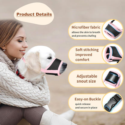 Dog Muzzle,Soft Nylon Muzzle Anti Biting Barking Chewing,Air Mesh Breathable Drinkable Adjustable Loop Pets Muzzle for Small Medium Large Dogs 4 Colors 4 Sizes (Pink, XL)