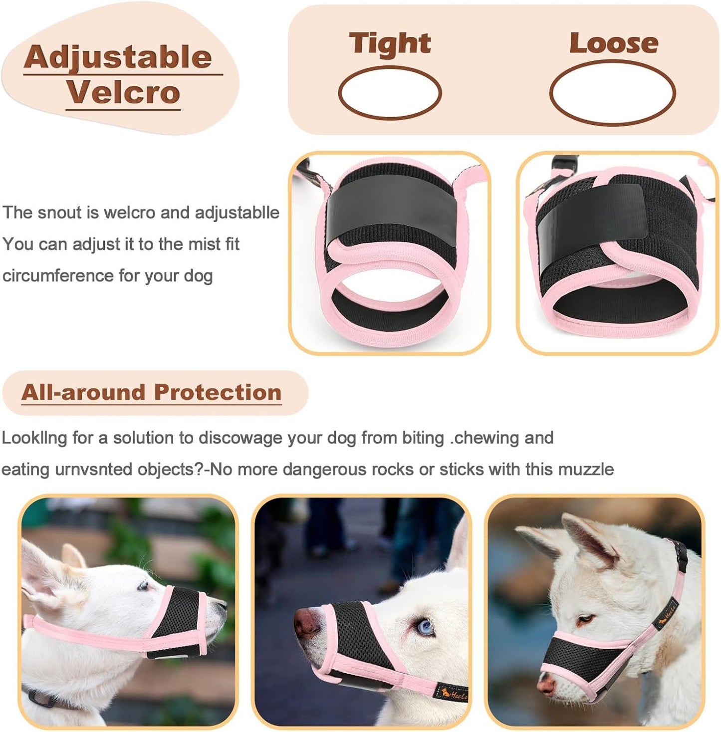 Dog Muzzle,Soft Nylon Muzzle Anti Biting Barking Chewing,Air Mesh Breathable Drinkable Adjustable Loop Pets Muzzle for Small Medium Large Dogs 4 Colors 4 Sizes (Pink, XL)