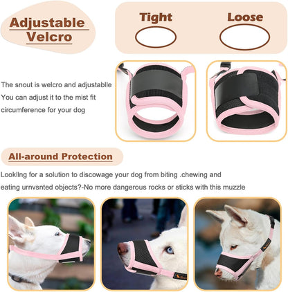 Dog Muzzle,Soft Nylon Muzzle Anti Biting Barking Chewing,Air Mesh Breathable Drinkable Adjustable Loop Pets Muzzle for Small Medium Large Dogs 4 Colors 4 Sizes (Pink, XL)