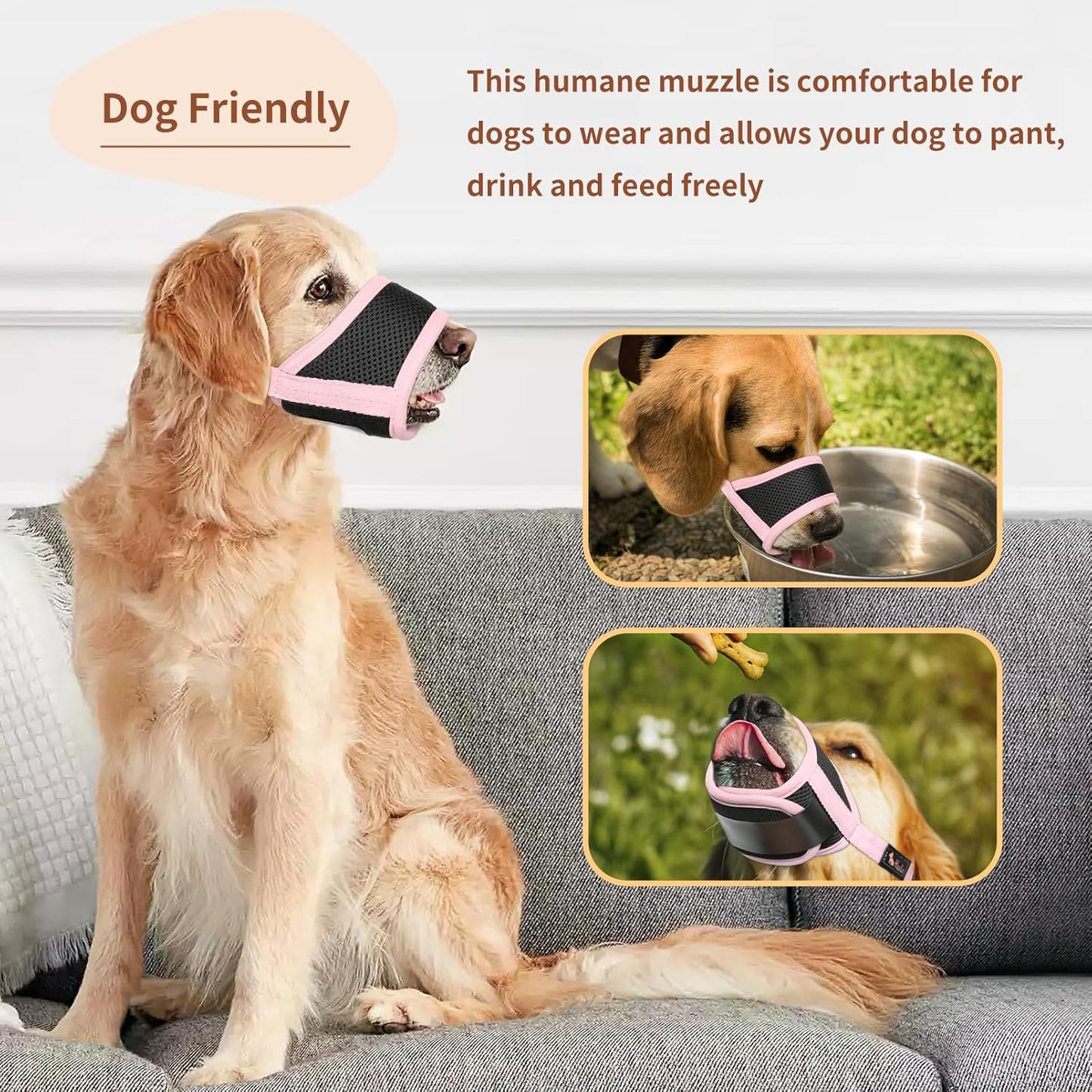Dog Muzzle,Soft Nylon Muzzle Anti Biting Barking Chewing,Air Mesh Breathable Drinkable Adjustable Loop Pets Muzzle for Small Medium Large Dogs 4 Colors 4 Sizes (Pink, XL)
