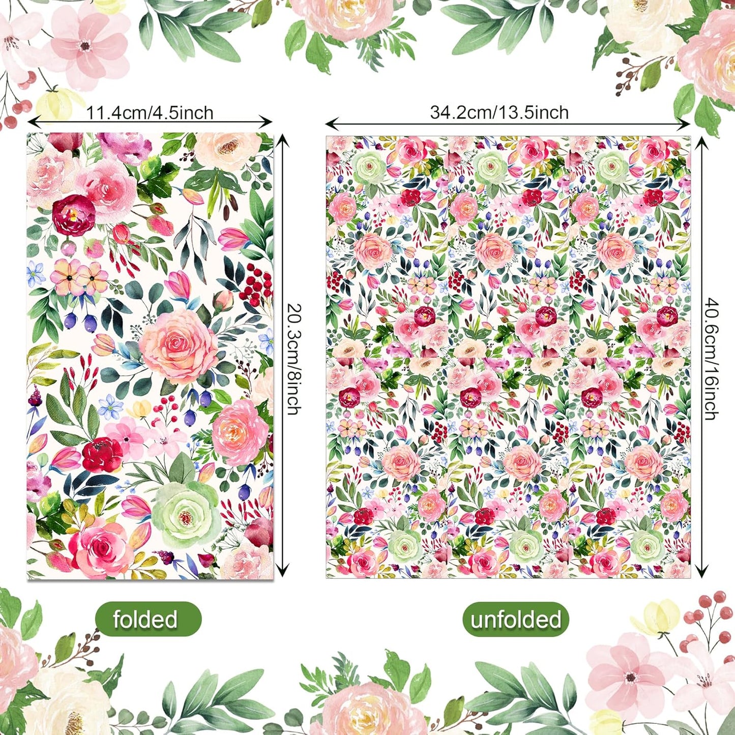 Floral Paper Napkins, 80PCS Watercolor Flower Guest Paper Napkins Disposable, Pink Roses Dinner Hand Napkin for Wedding, Theme Party,Birthday,Bridal Showers,Baby Showers,Kitchen & Bathroom 4.5x8 Inch