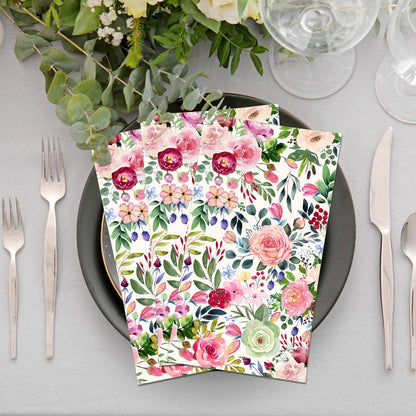 Floral Paper Napkins, 80PCS Watercolor Flower Guest Paper Napkins Disposable, Pink Roses Dinner Hand Napkin for Wedding, Theme Party,Birthday,Bridal Showers,Baby Showers,Kitchen & Bathroom 4.5x8 Inch