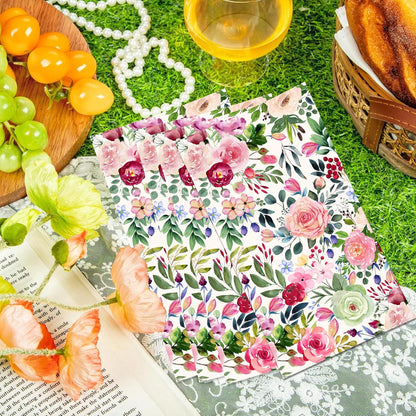 Floral Paper Napkins, 80PCS Watercolor Flower Guest Paper Napkins Disposable, Pink Roses Dinner Hand Napkin for Wedding, Theme Party,Birthday,Bridal Showers,Baby Showers,Kitchen & Bathroom 4.5x8 Inch