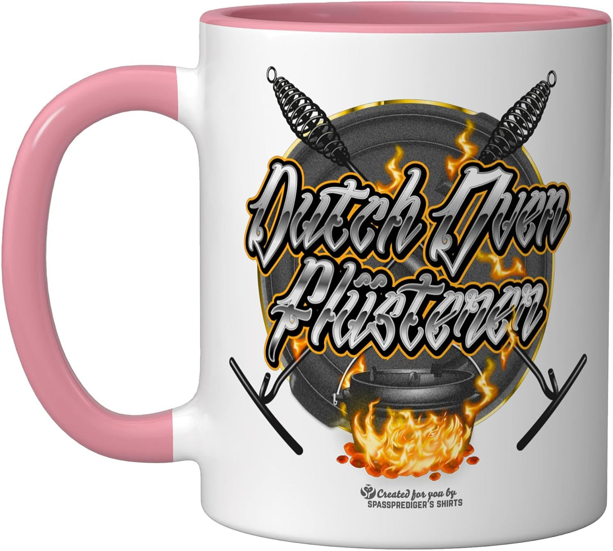 Dutch Oven Whisper Lid Lifter Flames Ceramic Mug, Pink/White