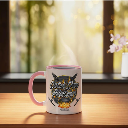 Dutch Oven Whisper Lid Lifter Flames Ceramic Mug, Pink/White