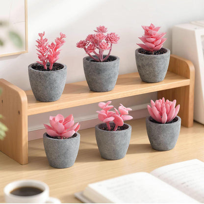 Set of 6 Artificial Pink Succulent Plants Potted