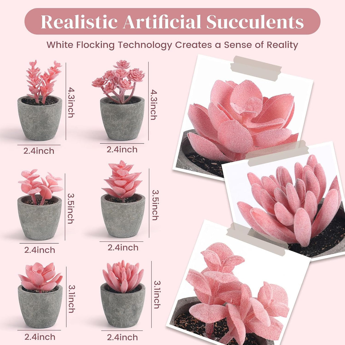 Set of 6 Artificial Pink Succulent Plants Potted