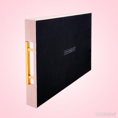 Modern Elegant 17.5"x12" Rectangle Baby Pink Tray Glossy Shagreen Faux Leather Decorative Ottoman Coffee Table Perfume Dresser Kitchen Serving Tray with Gold Polished Metal Handles.