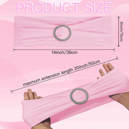 100PCS Spandex Stretch Chair Sashes Bows Elastic Chair Cover Bands Ties with Buckle Slider for Wedding Party Reception Events Universal Ceremony Banquet Decorations(Pink)