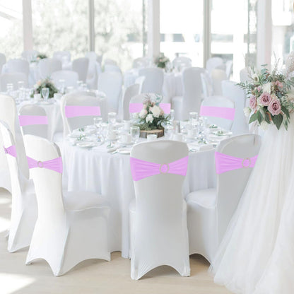 100PCS Spandex Stretch Chair Sashes Bows Elastic Chair Cover Bands Ties with Buckle Slider for Wedding Party Reception Events Universal Ceremony Banquet Decorations(Pink)