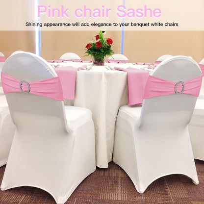 100PCS Spandex Stretch Chair Sashes Bows Elastic Chair Cover Bands Ties with Buckle Slider for Wedding Party Reception Events Universal Ceremony Banquet Decorations(Pink)
