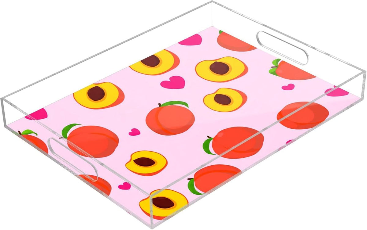 Peaches Serving Tray, 15.7x11.8 Inches Decorative Acrylic Tray with Handles for Breakfast, Coffee Table, Bathroom Organizer, Storage Tray
