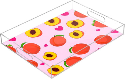 Peaches Serving Tray, 15.7x11.8 Inches Decorative Acrylic Tray with Handles for Breakfast, Coffee Table, Bathroom Organizer, Storage Tray