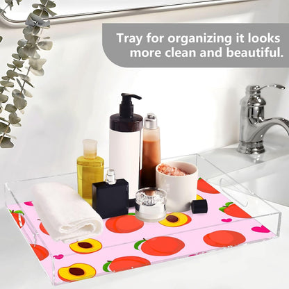 Peaches Serving Tray, 15.7x11.8 Inches Decorative Acrylic Tray with Handles for Breakfast, Coffee Table, Bathroom Organizer, Storage Tray