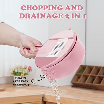 Mandoline Vegetable Slicer Set with 6 Interchangeable Blades, Grater and Peeler, Pink and Blue (Pink)
