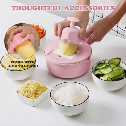 Mandoline Vegetable Slicer Set with 6 Interchangeable Blades, Grater and Peeler, Pink and Blue (Pink)