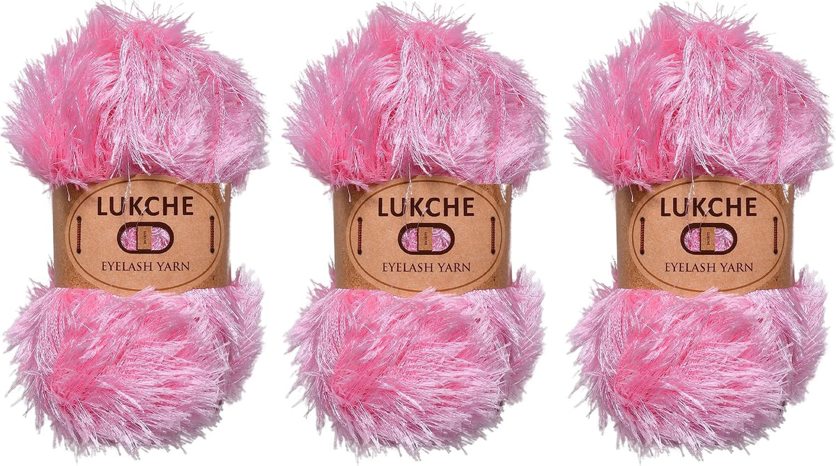 Eyelash Fun Fur Yarn Premium 100% Polyester 164 Yds (150 Mt), 3.53 Oz (100 Gr) Colorful Crochet Yarn Dıy Hand Knitting. (Pink, 3 Skein)