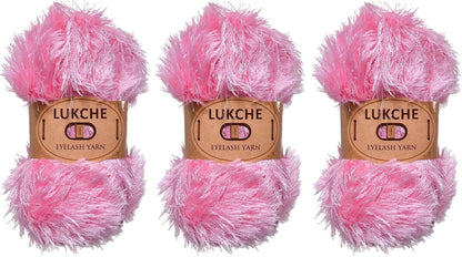 Eyelash Fun Fur Yarn Premium 100% Polyester 164 Yds (150 Mt), 3.53 Oz (100 Gr) Colorful Crochet Yarn Dıy Hand Knitting. (Pink, 3 Skein)