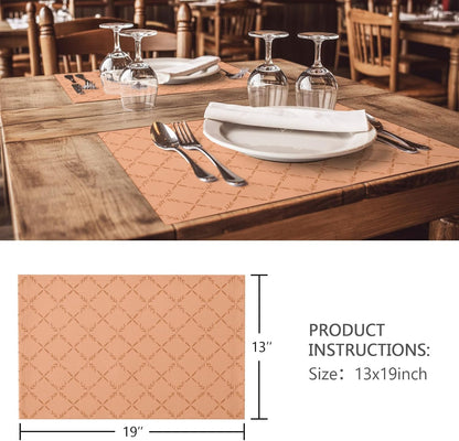 Peach Pink Buffalo Plaid Placemats Set of 12 Diamond Lattice Linen Place Mats Washable Table Mats Indoor/Outdoor Placemats for Dinging Table, 13 x 19 Inches