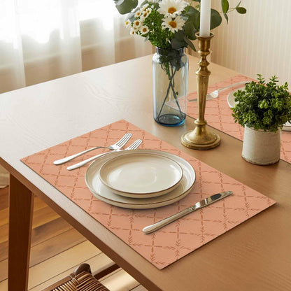 Peach Pink Buffalo Plaid Placemats Set of 12 Diamond Lattice Linen Place Mats Washable Table Mats Indoor/Outdoor Placemats for Dinging Table, 13 x 19 Inches