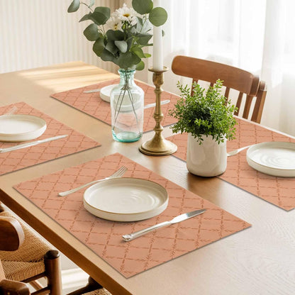 Peach Pink Buffalo Plaid Placemats Set of 12 Diamond Lattice Linen Place Mats Washable Table Mats Indoor/Outdoor Placemats for Dinging Table, 13 x 19 Inches
