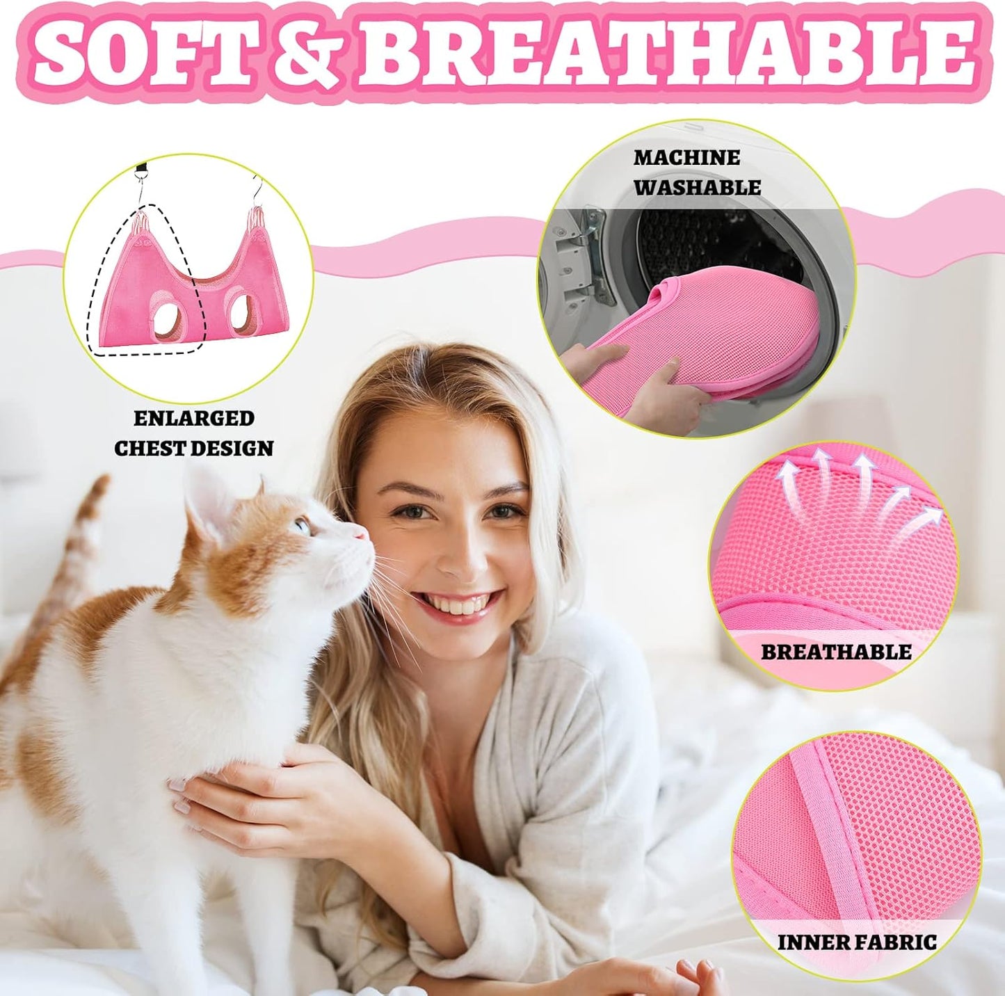 14 in 1 Pet Grooming Hammock for Dogs Cats, Dog Grooming Sling, Cat Nail Trimming Kit, Restraint Bag with Clipper File for Nail Trimming Ear Cleaning Bathing Small Pets(Pink)