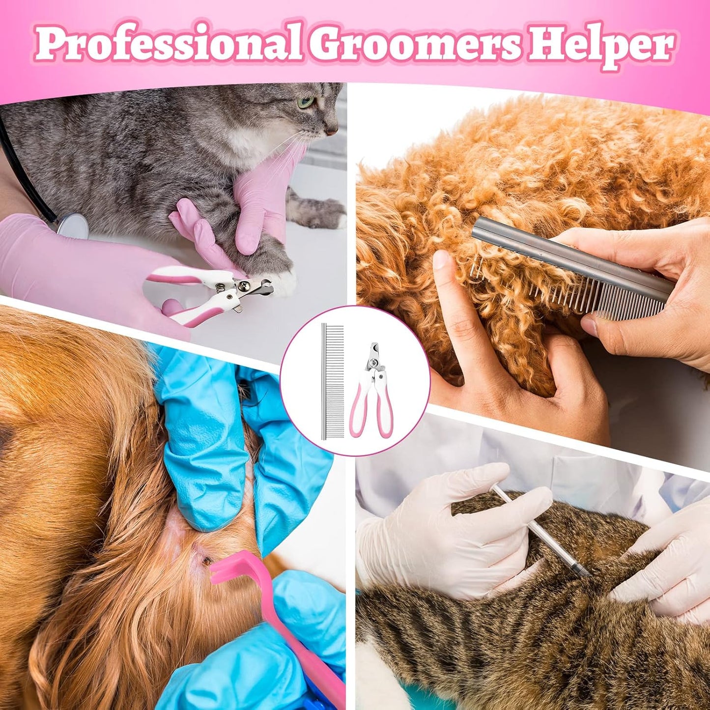 14 in 1 Pet Grooming Hammock for Dogs Cats, Dog Grooming Sling, Cat Nail Trimming Kit, Restraint Bag with Clipper File for Nail Trimming Ear Cleaning Bathing Small Pets(Pink)