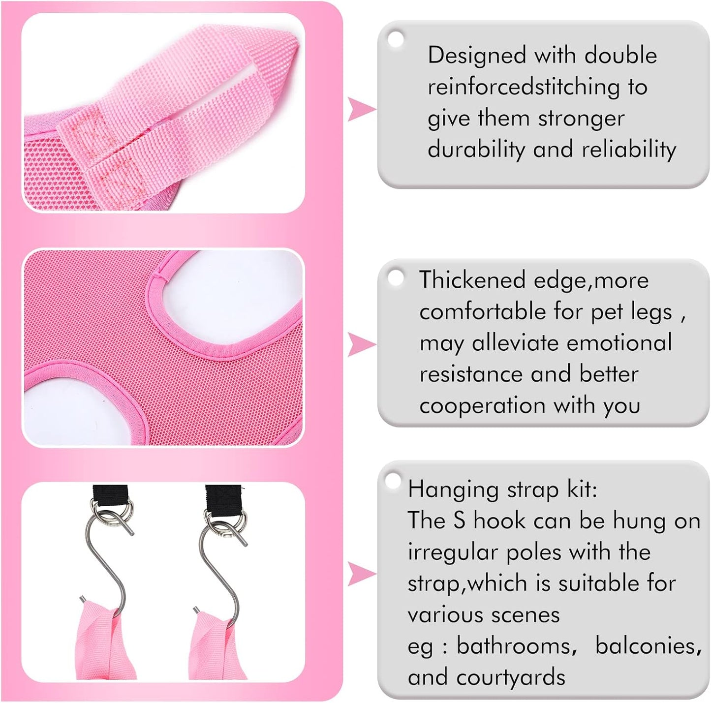14 in 1 Pet Grooming Hammock for Dogs Cats, Dog Grooming Sling, Cat Nail Trimming Kit, Restraint Bag with Clipper File for Nail Trimming Ear Cleaning Bathing Small Pets(Pink)