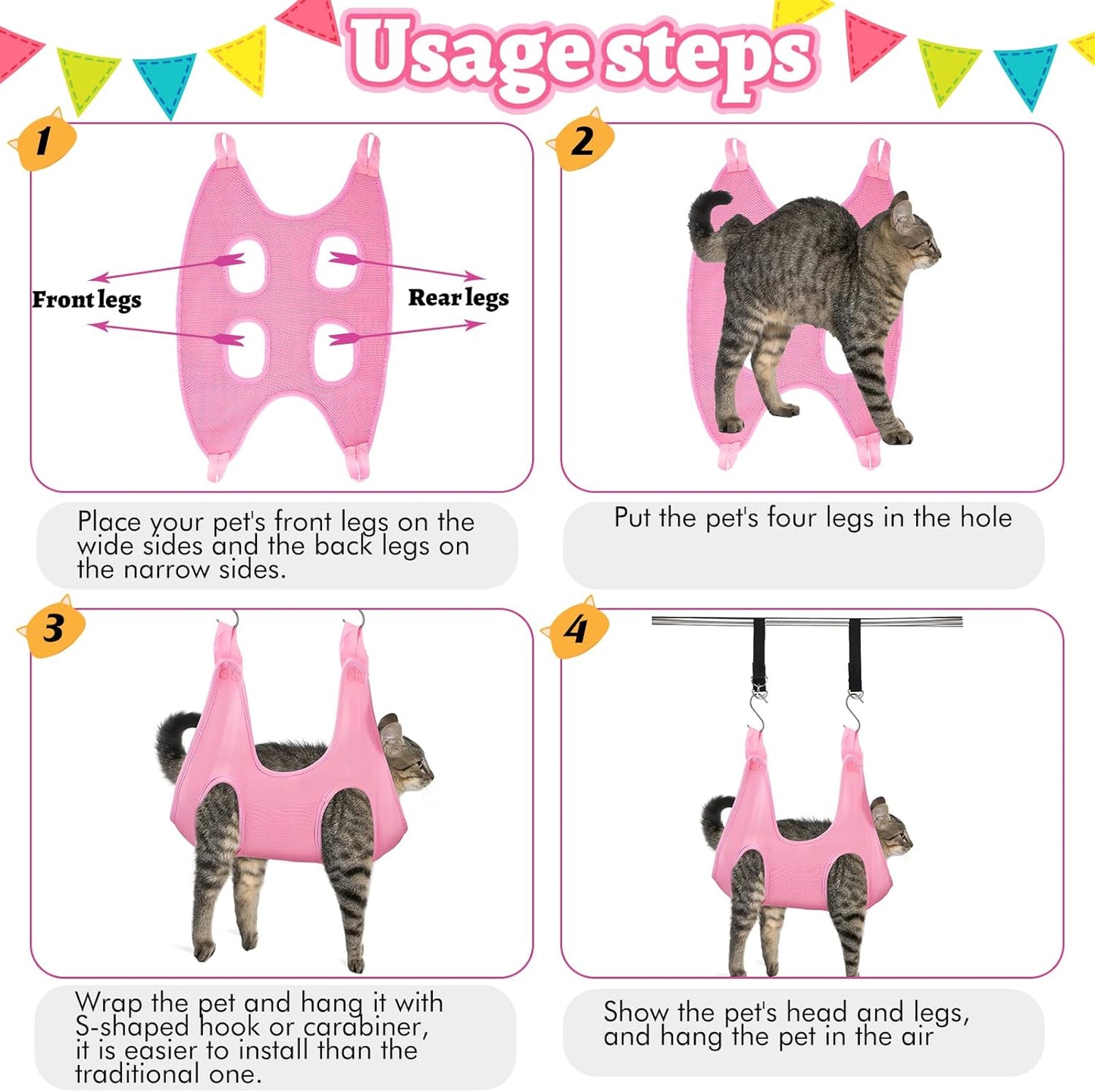 14 in 1 Pet Grooming Hammock for Dogs Cats, Dog Grooming Sling, Cat Nail Trimming Kit, Restraint Bag with Clipper File for Nail Trimming Ear Cleaning Bathing Small Pets(Pink)