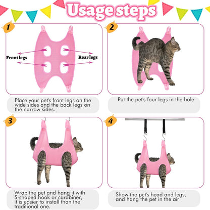 14 in 1 Pet Grooming Hammock for Dogs Cats, Dog Grooming Sling, Cat Nail Trimming Kit, Restraint Bag with Clipper File for Nail Trimming Ear Cleaning Bathing Small Pets(Pink)