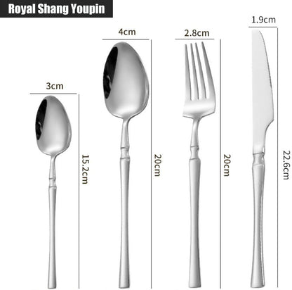 Small Waist Handle Kitchen Stainless Steel Silverware Tableware Flatware Cutlery Knives Forks Spoons Set Home Steak Knife Dessert Spoon (Pink Silver,4 pieces)