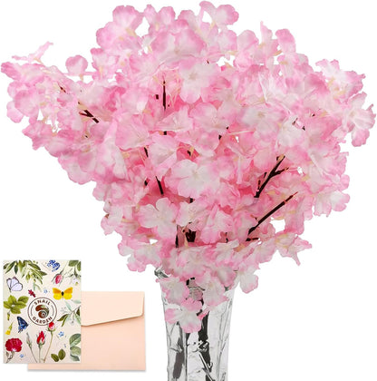 2Pack Artificial Cherry Blossom Flowers, 19.7 Inch Silk Cherry Blossom Branches Faux Pink Cherry Blossom Stems Realistic & Lifelike for DIY Garden Home Hotel Wedding Party Decor