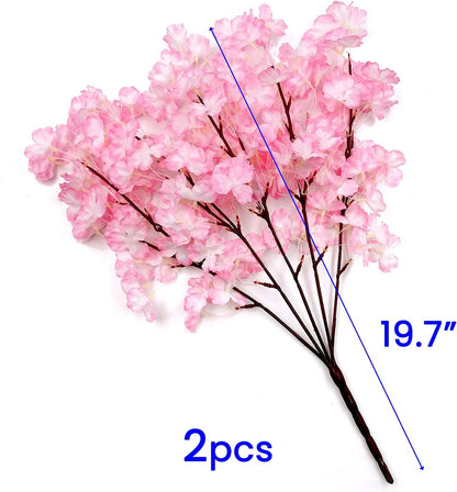 2Pack Artificial Cherry Blossom Flowers, 19.7 Inch Silk Cherry Blossom Branches Faux Pink Cherry Blossom Stems Realistic & Lifelike for DIY Garden Home Hotel Wedding Party Decor