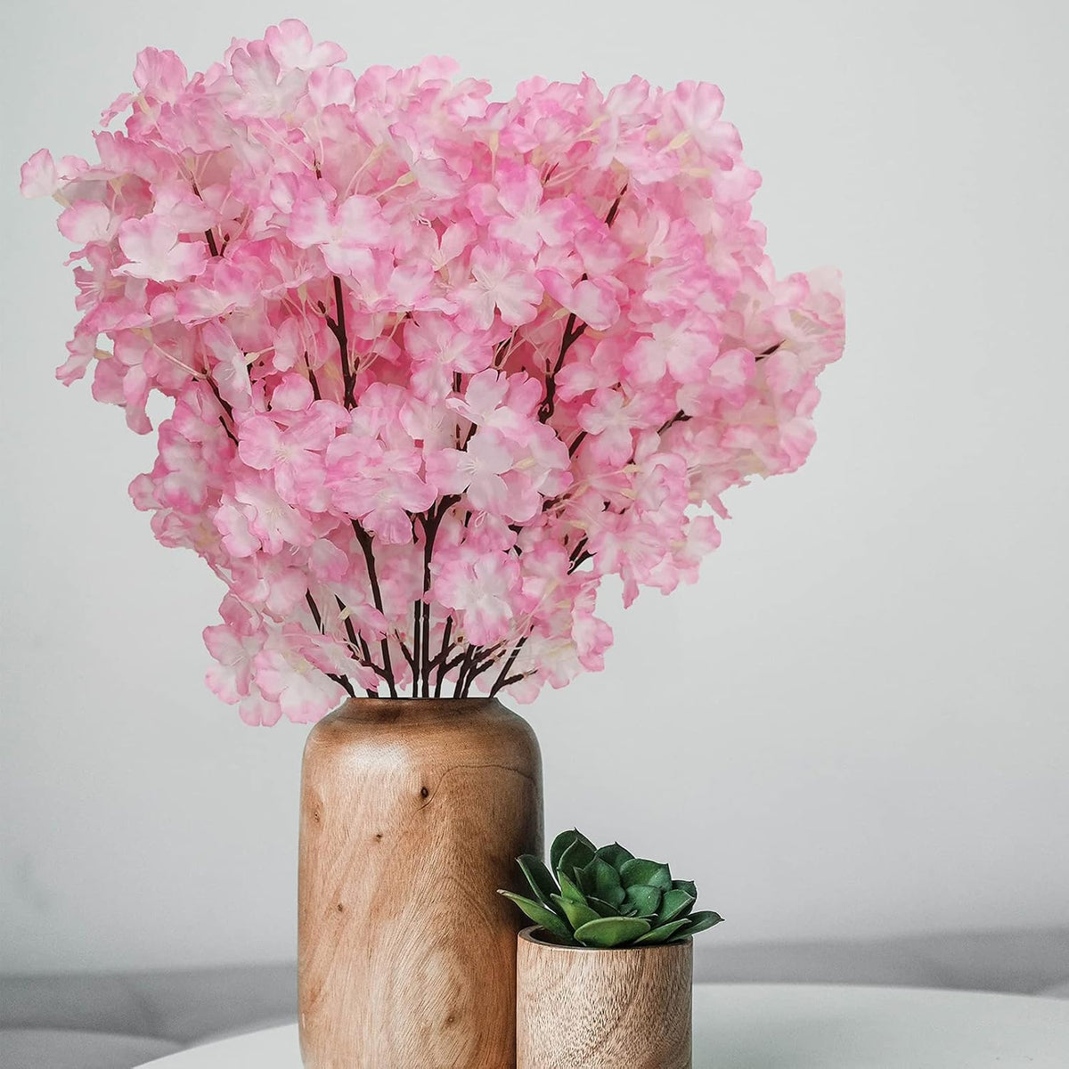 2Pack Artificial Cherry Blossom Flowers, 19.7 Inch Silk Cherry Blossom Branches Faux Pink Cherry Blossom Stems Realistic & Lifelike for DIY Garden Home Hotel Wedding Party Decor
