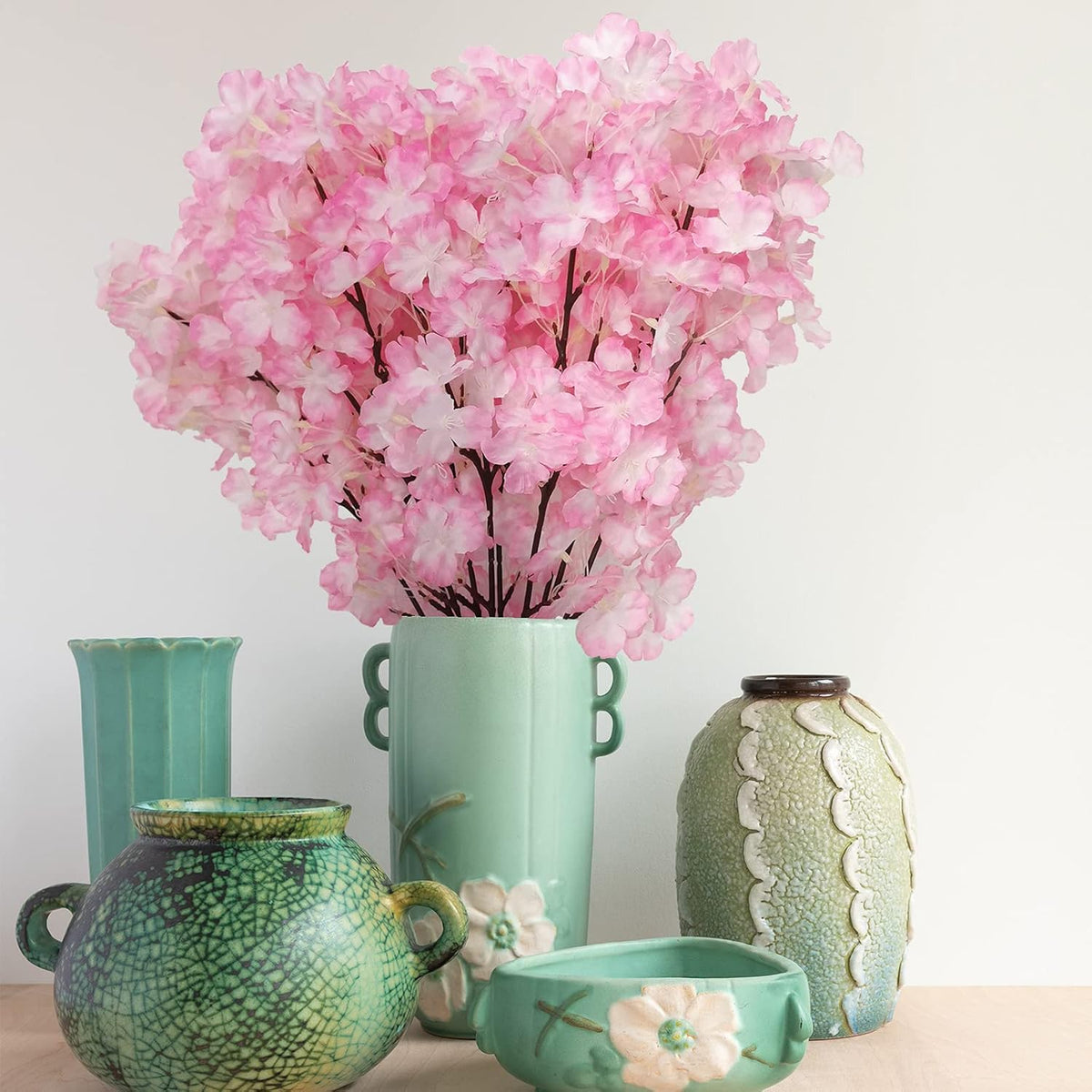 2Pack Artificial Cherry Blossom Flowers, 19.7 Inch Silk Cherry Blossom Branches Faux Pink Cherry Blossom Stems Realistic & Lifelike for DIY Garden Home Hotel Wedding Party Decor