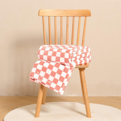 Checkered Flannel Fleece Throw Blanket Soft Cozy Checkerboard Grid Print Chessboard Gingham Pattern Blankets for Bed Couch Sofa, 50"x60", Pink