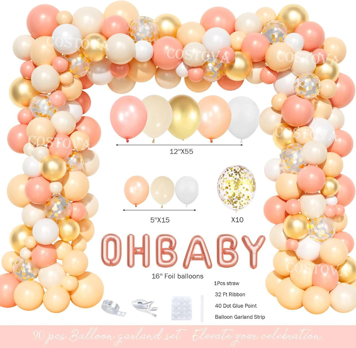 Peach Baby Shower Decorations, A Sweet Little Peach Is on The Way Party Supplies, Peach Themed Backdrop Balloon Tablecloth Tableware with Plates Napkins Forks for Sweet as a Peach Girls