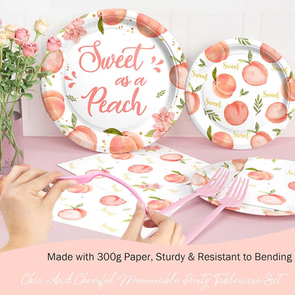Peach Baby Shower Decorations, A Sweet Little Peach Is on The Way Party Supplies, Peach Themed Backdrop Balloon Tablecloth Tableware with Plates Napkins Forks for Sweet as a Peach Girls
