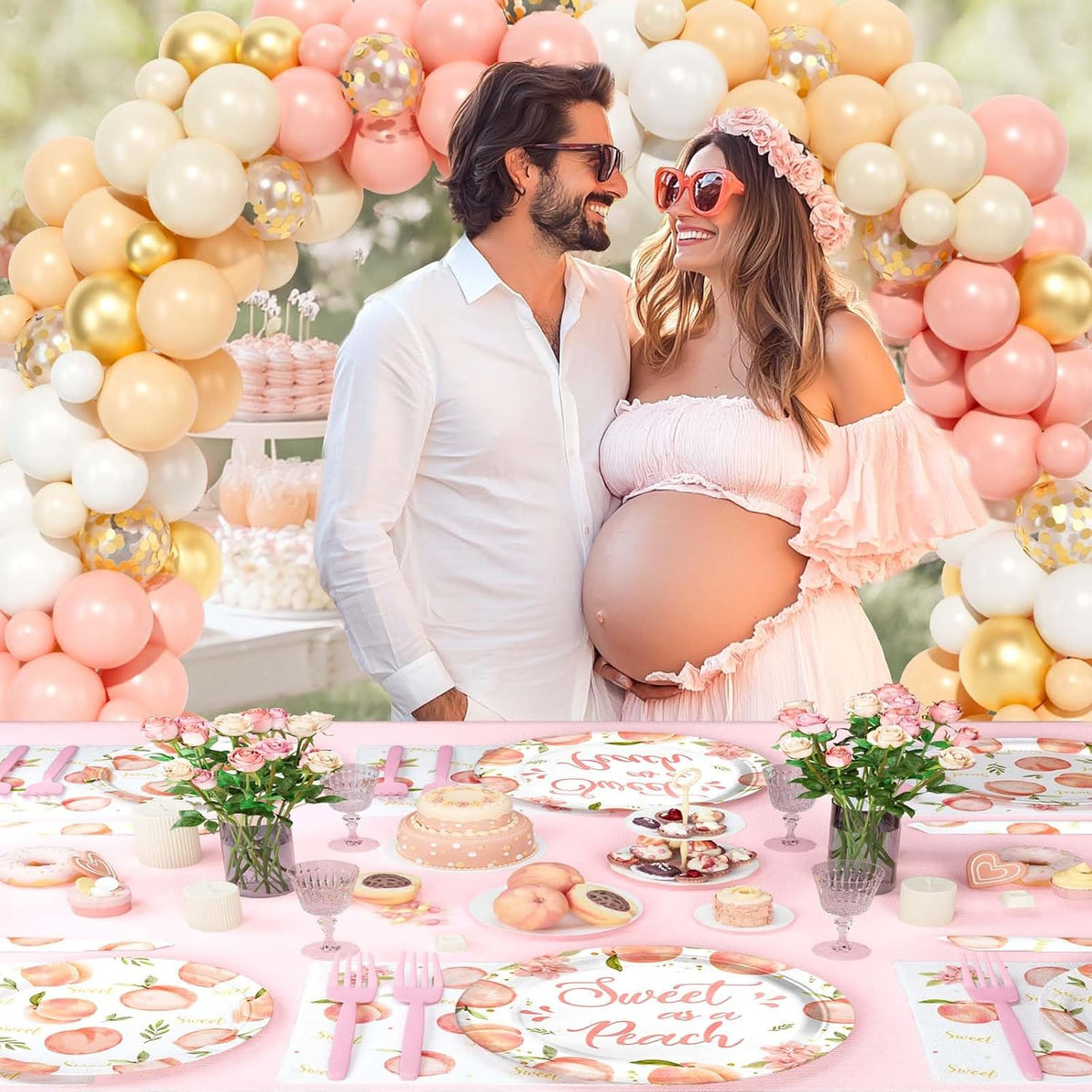 Peach Baby Shower Decorations, A Sweet Little Peach Is on The Way Party Supplies, Peach Themed Backdrop Balloon Tablecloth Tableware with Plates Napkins Forks for Sweet as a Peach Girls
