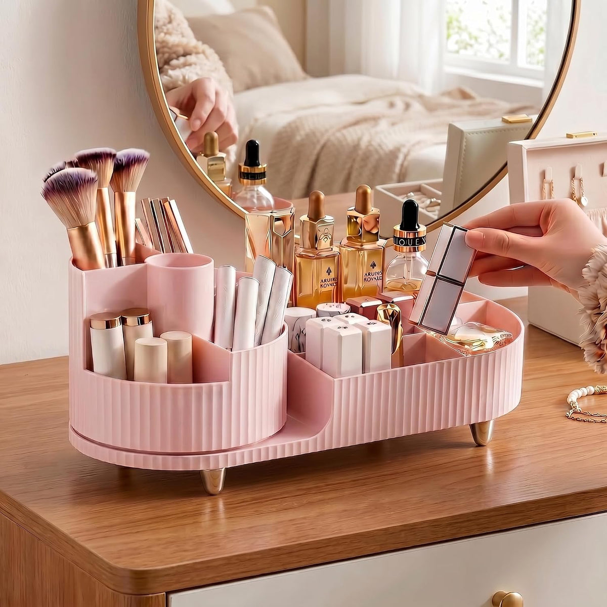 Rotating Makeup Organizer for Vanity Countertop, Pink