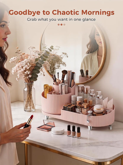 Rotating Makeup Organizer for Vanity Countertop, Pink