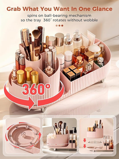 Rotating Makeup Organizer for Vanity Countertop, Pink