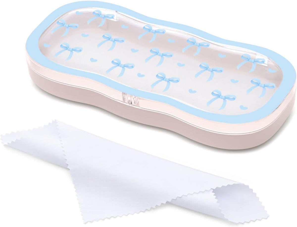 Glasses Case Hard Shell, Cute Bow Eyeglass Case, Clear Glasses Case for Women Girls Sunglasses Reading Glasses